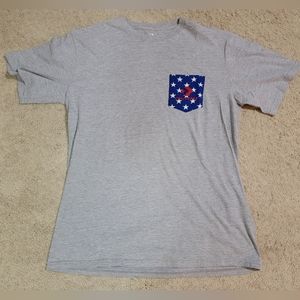 Converse USA Flag T-Shirt XL Gray July 4th Mens Tee Shirt Red White Blue Pocket